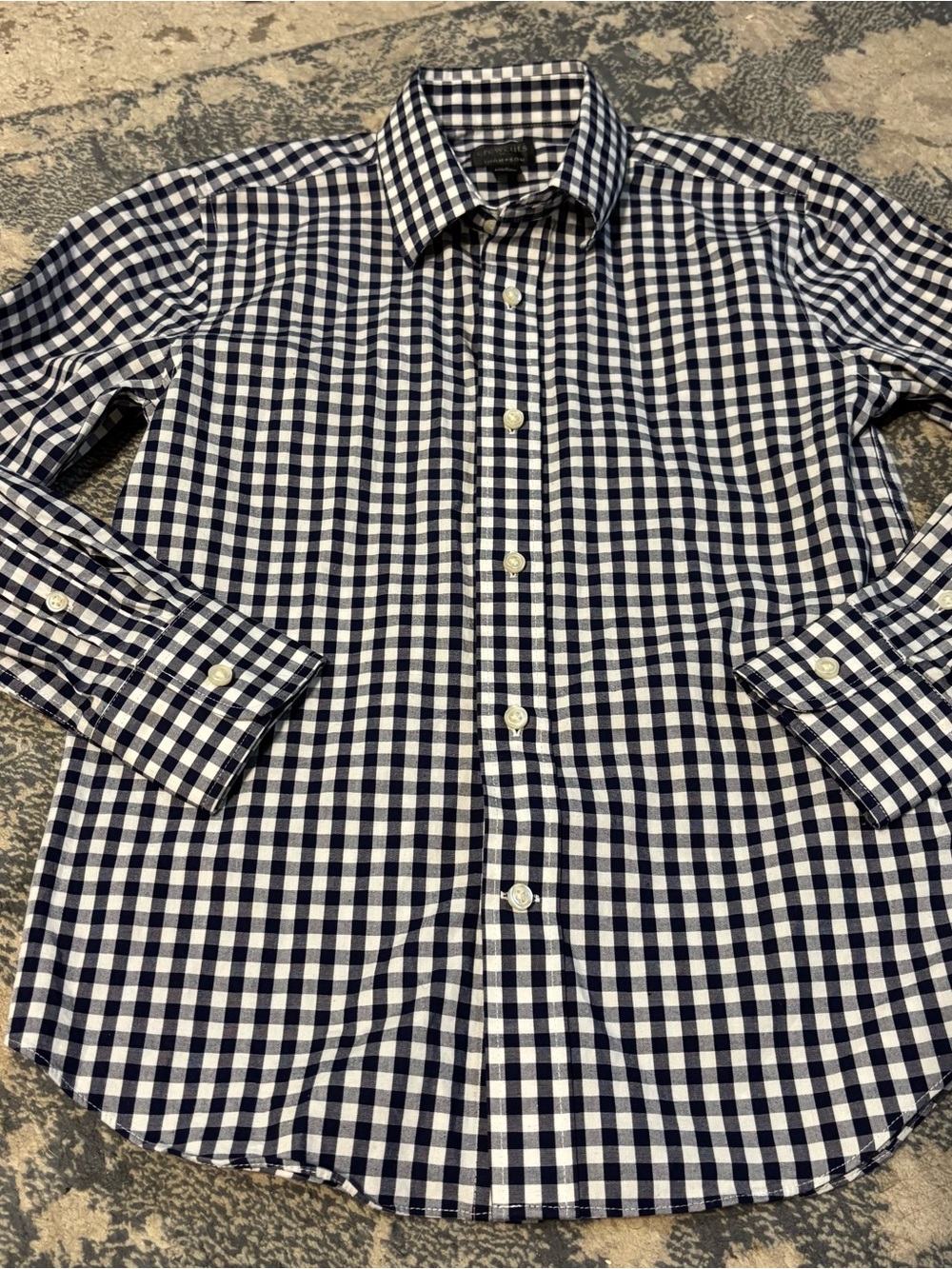 Boy’s Navy and White Gingham Button-Down Shirt